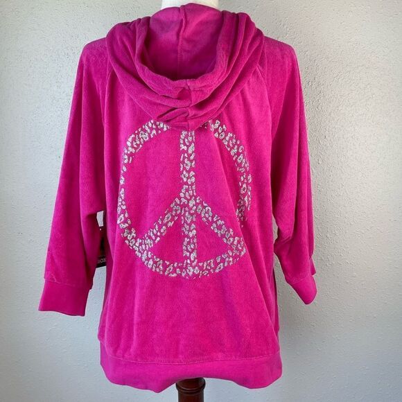 NWT Joe Boxer Pink Peace Sign Full Zip Hooded Jacket Size L Juniors - Picture 6 of 8